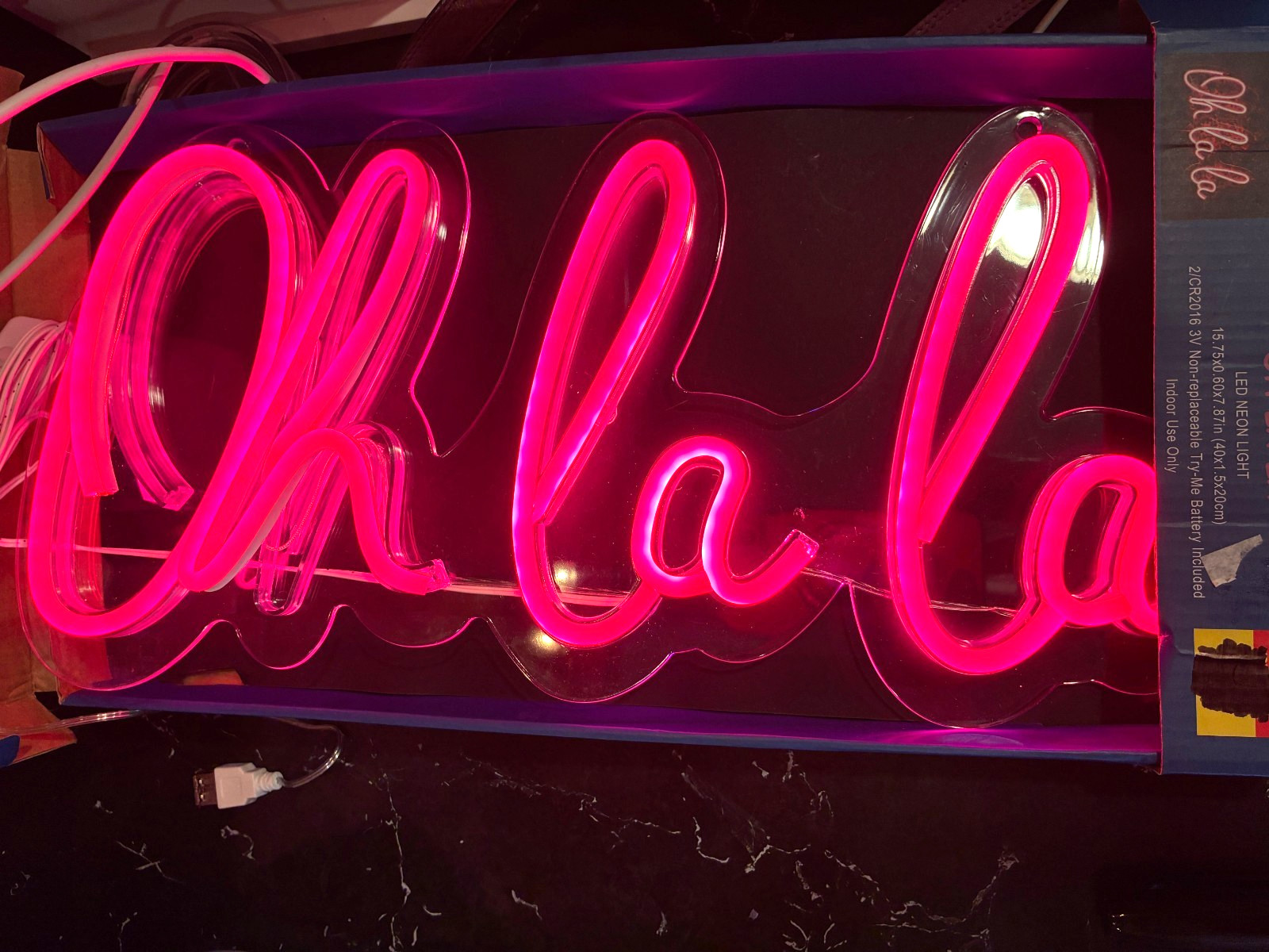Pink Oh La La LED Neon Sign 7.75” H x 15.5” W x 0.68” D USB