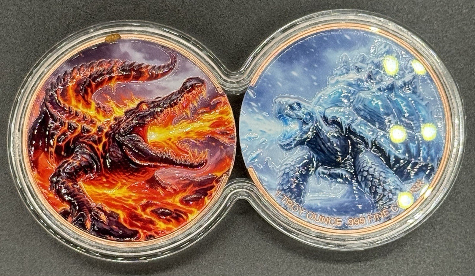 Fire Dragon and Ice Tortoise 2x 1 oz .999 Copper Rounds Bullion 2 oz Total