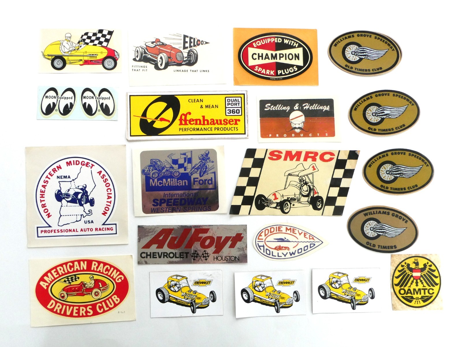 Vintage 20 Racing Automotive Decal &  Sticker Lot Moon Champion Offenhauser