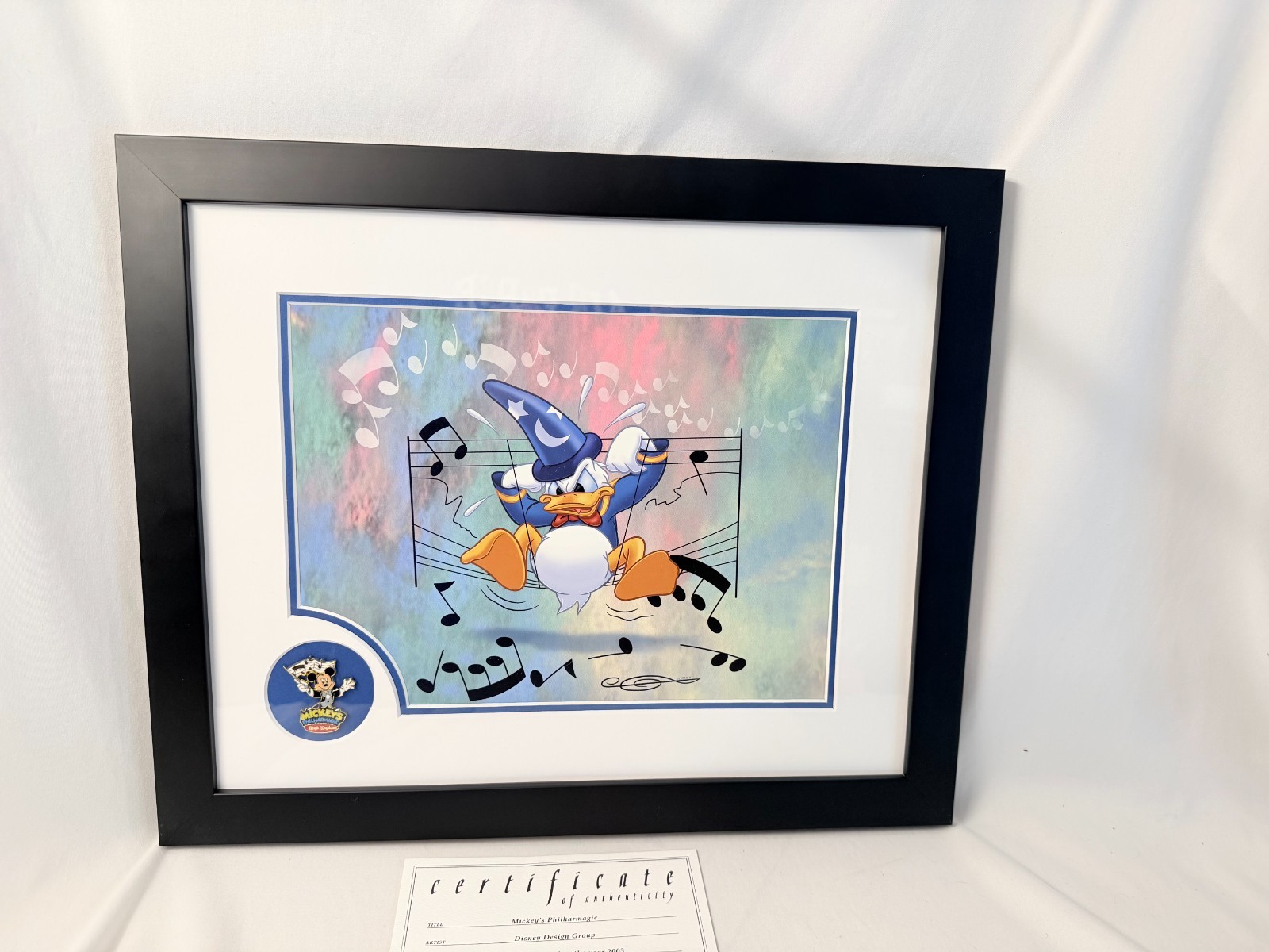 2003 Disney Mickey's Philharmagic Framed Donald Duck Print Pin & Certificate