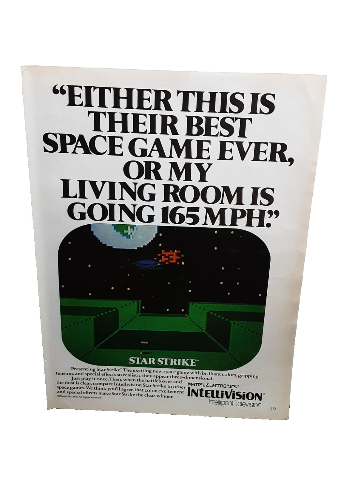 1982 Intellivision Star Strike Video Game Mattel Print Ad Original 80s