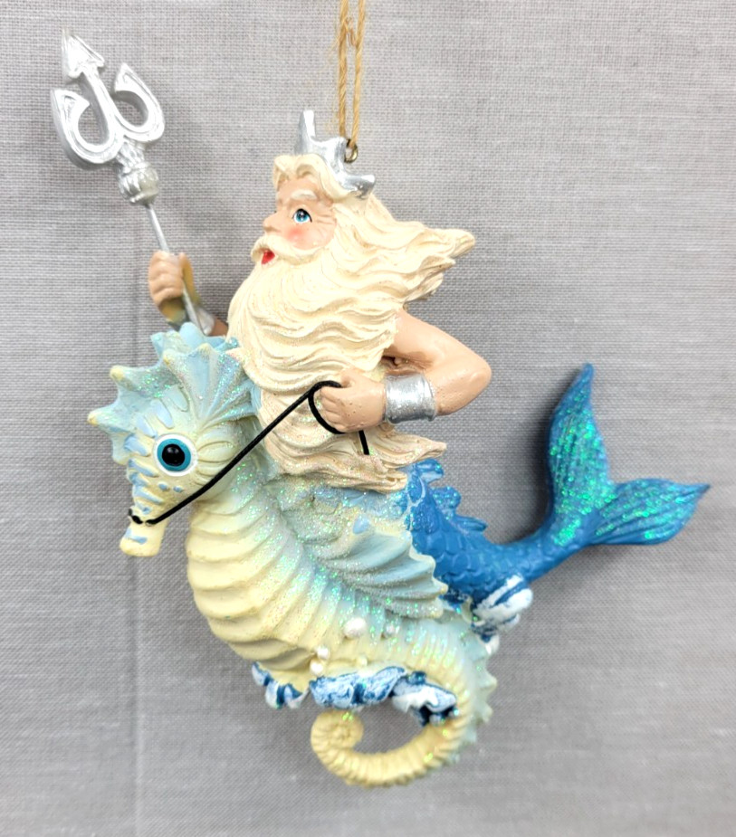 December Diamonds Ornament King Neptune Seahorse Merman Coastal 79-81136 Retired