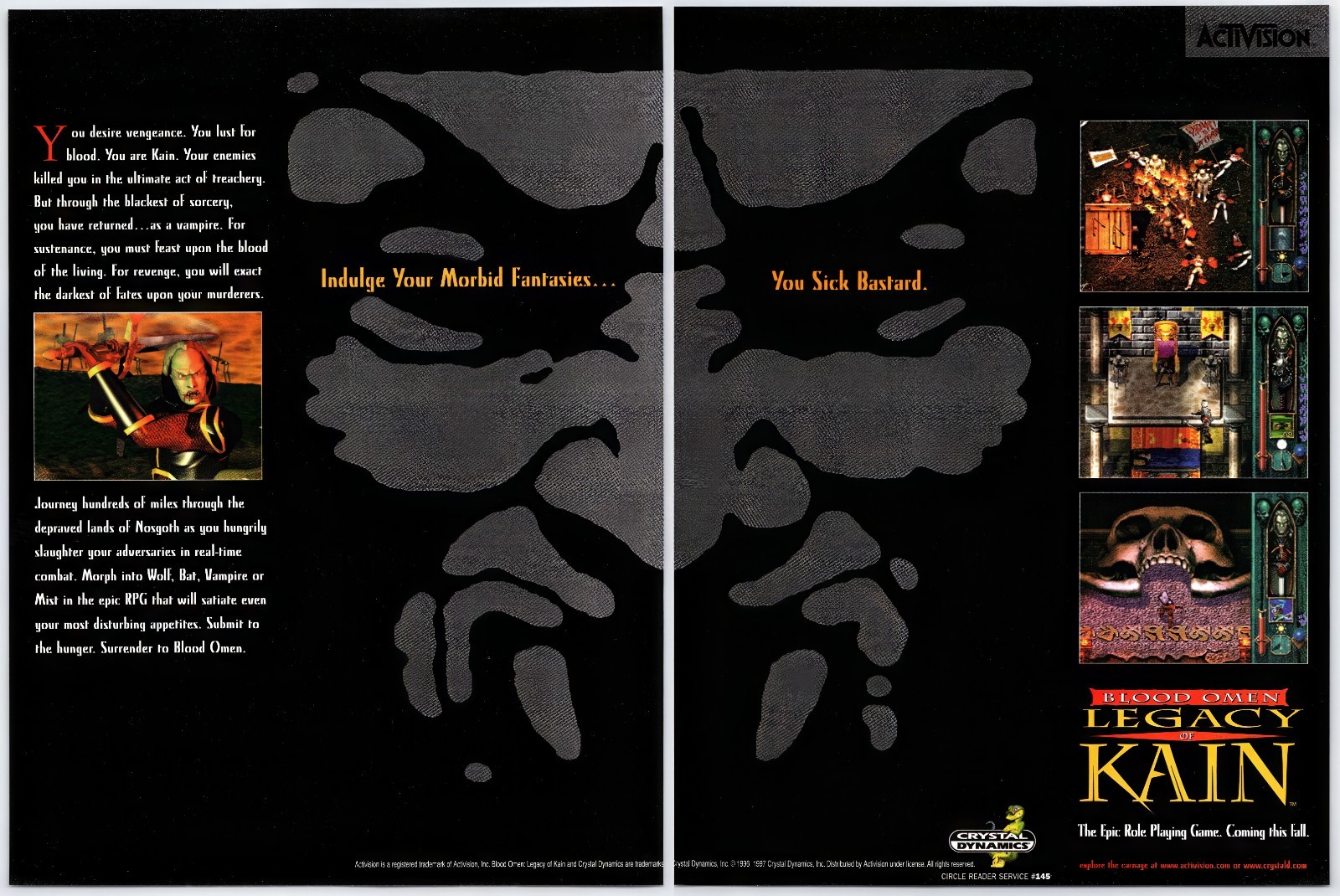 Blood Omen Legacy of Kain - PC - Vintage Original Print Ad/Poster Promo Art 1997