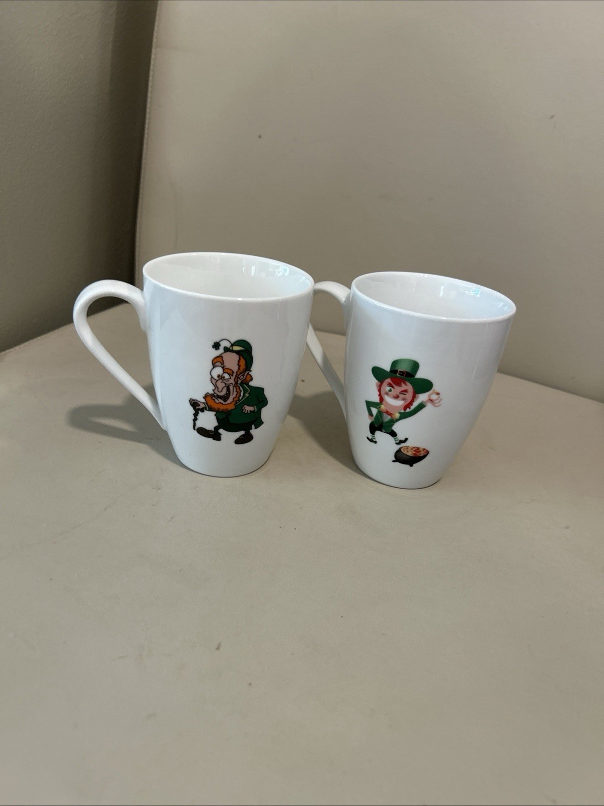 Vintage (Set/2) Blarney Porcelain Ireland Coffee Mugs W/Leprechauns & Sayings