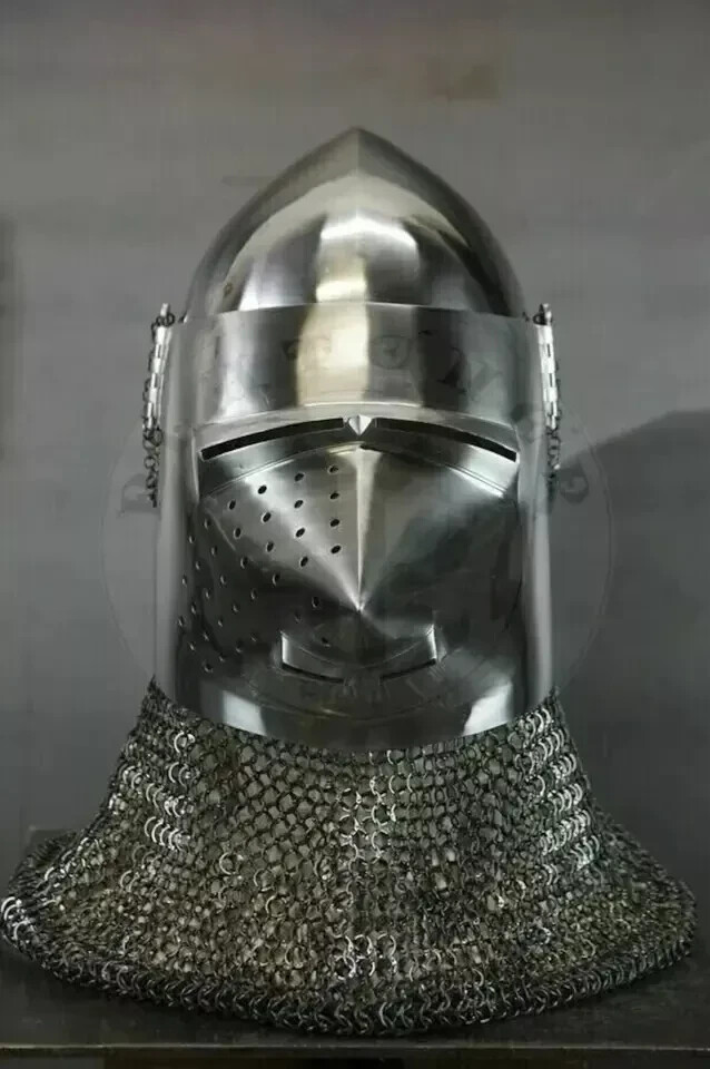 Medieval Knight Bascinet Helmet with Chainmail Aventail - Battle-Ready Helmet