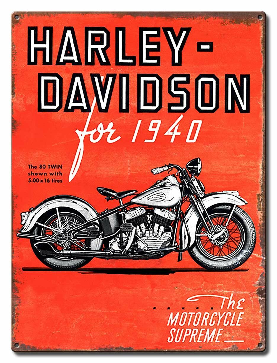 HARLEY DAVIDSON MOTORCYCLES FOR 1940 80 TWIN HEAVY DUTY USA MADE METAL ADV SIGN