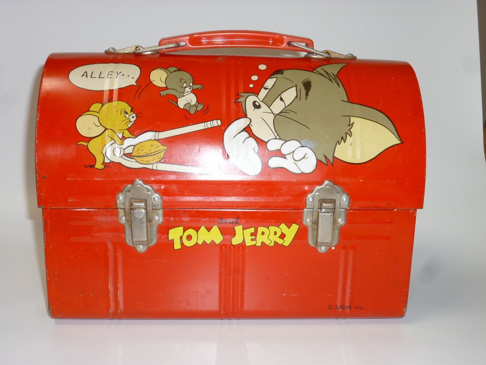 Tom & Jerry Dome Lunch Box Lunchbox Red Vintage MASUDAYA (damaged )