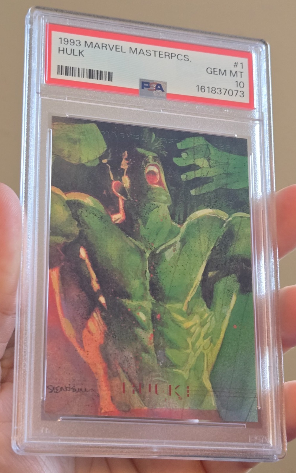 1993 MARVEL MASTERPIECES HULK #1 TRADING CARD *RARE PRINT ERROR* PSA 10 GEM MINT
