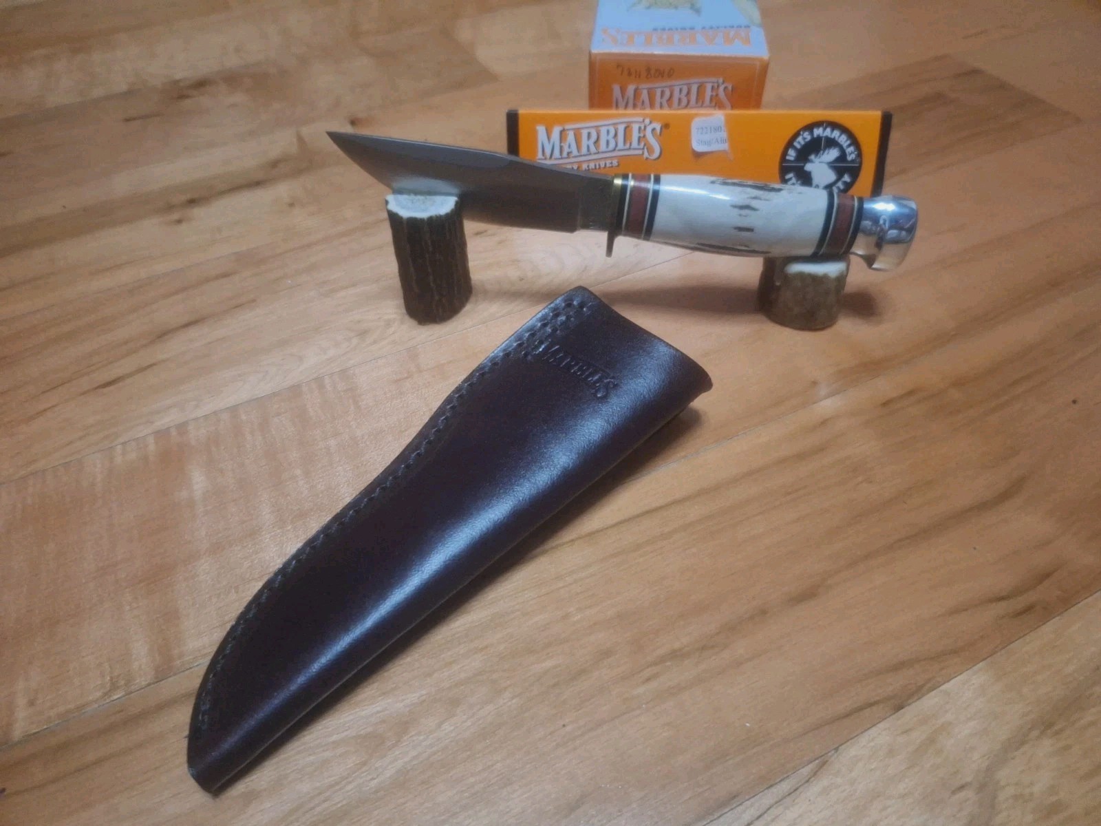 MARBLE'S GLADSTONE MI. USA WOODCRAFT STAG KNIFE SHEATH & BOX MINT 