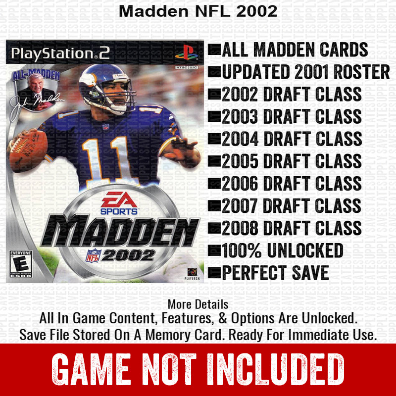 Madden NFL 2002 PS2 Playstation Roster Season Player Update Memory Card