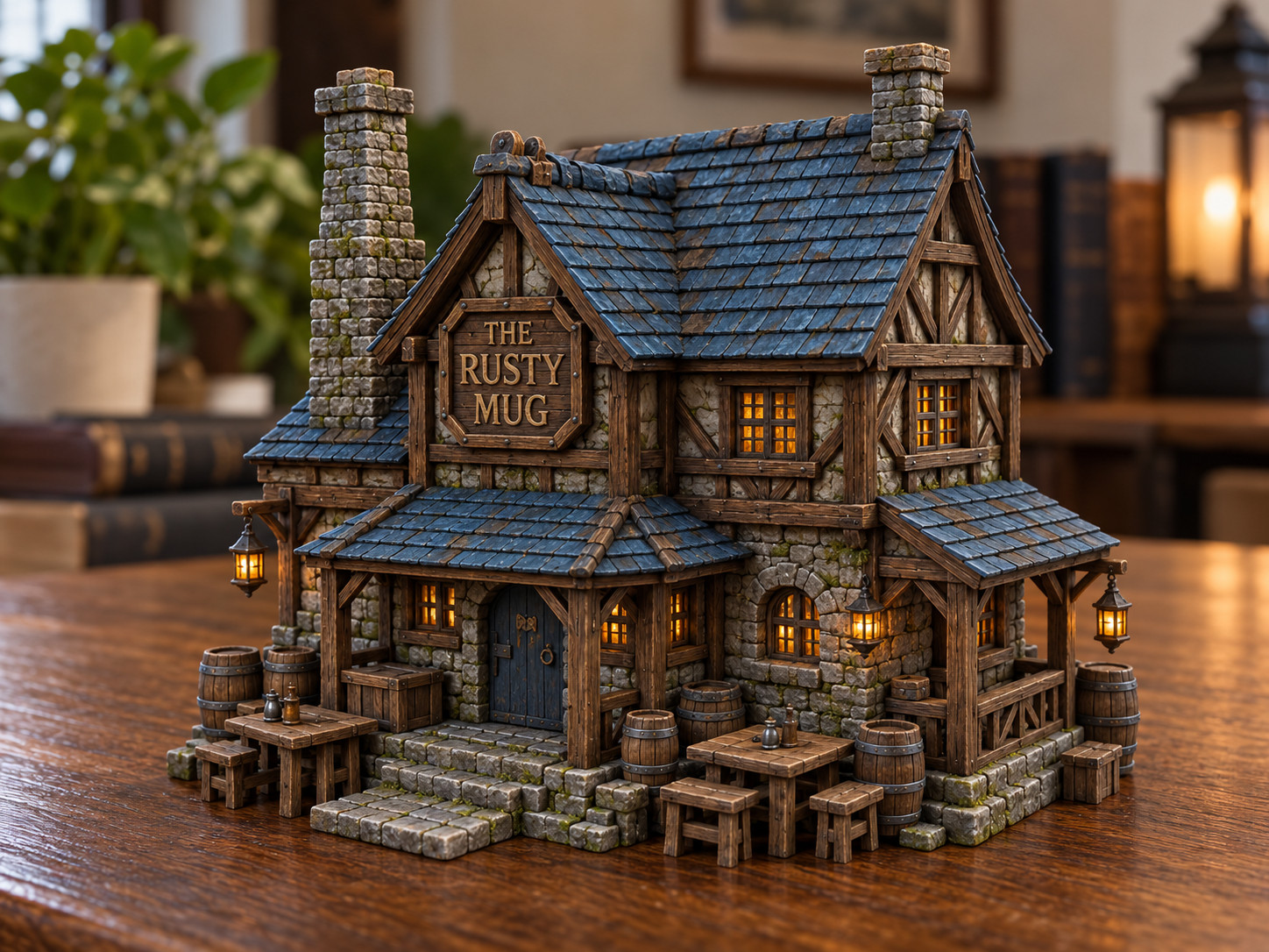 Medieval Tavern House 3D Printed Unpainted D&D Tabletop Decor Model Gift