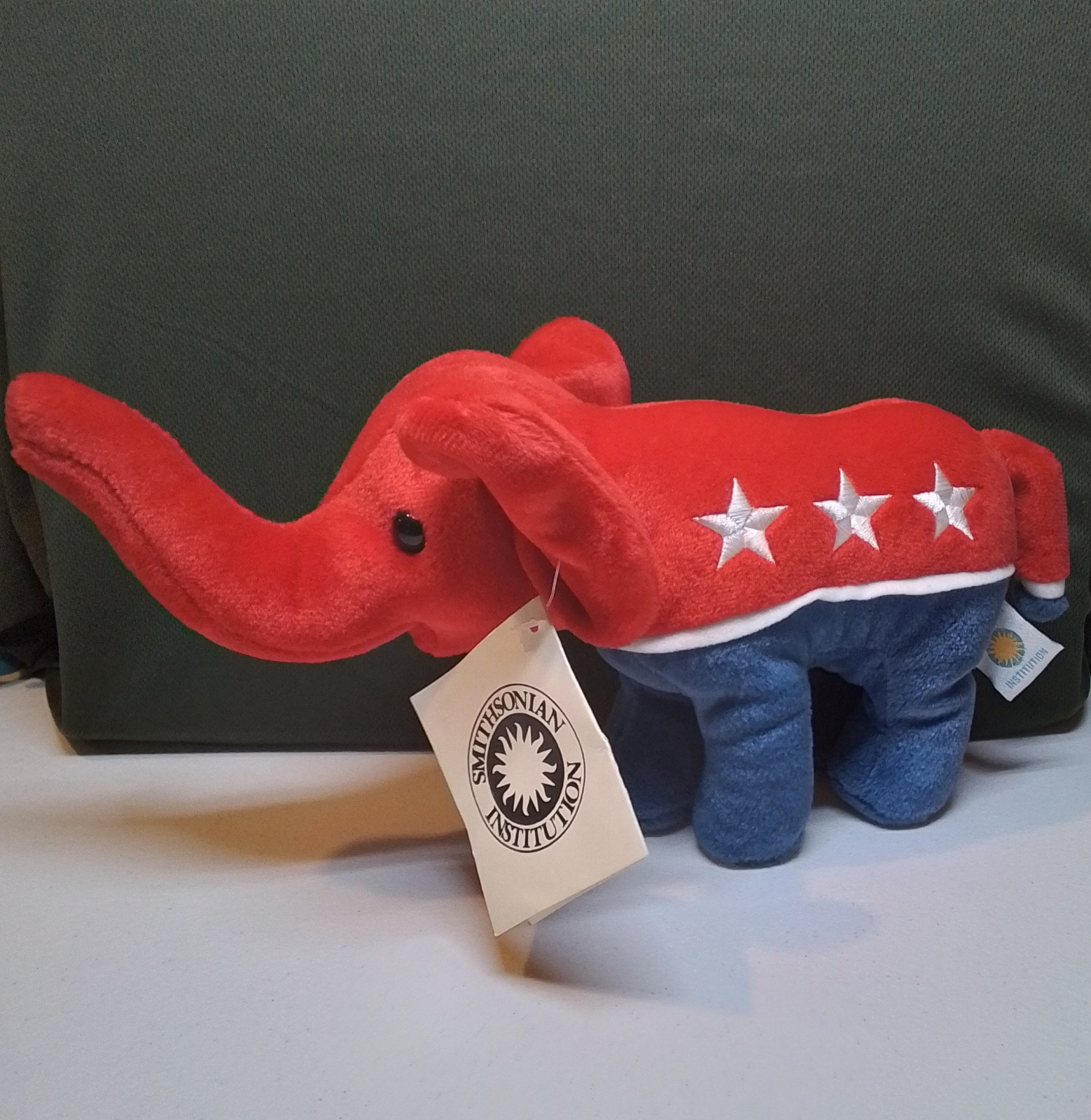 Vtg 2002 Smithsonian Institution 13” Republican Elephant Plush USA Flag