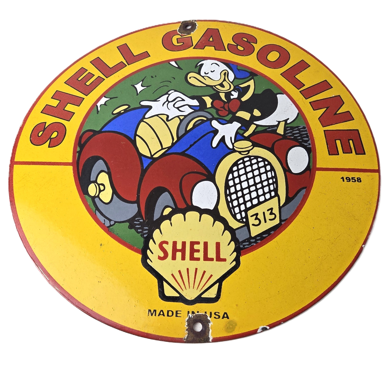 Vintage Shell Gasoline Sign - Old Automobile Gas Oil Pump Porcelain Sign