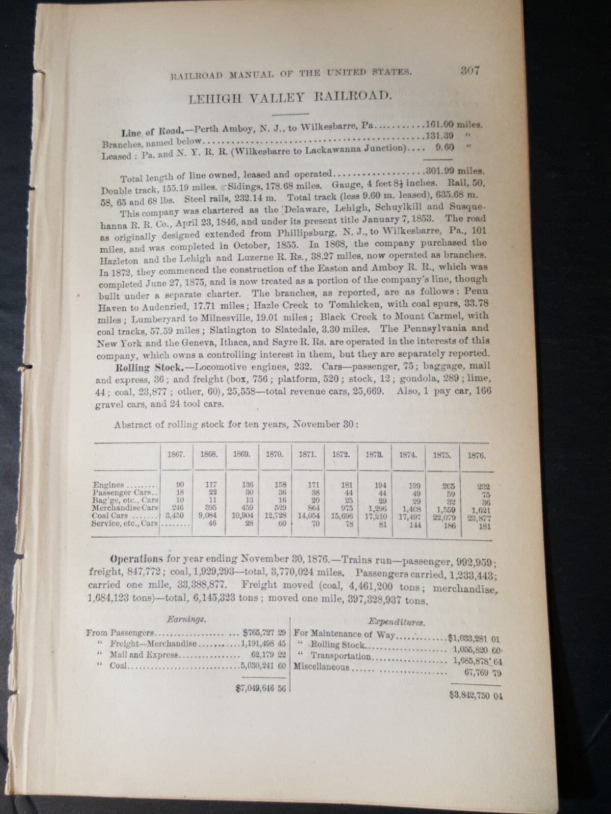 1878 original train report LEHIGH VALLEY RAILROAD Perth Amboy NJ Wilkes BarrePA 