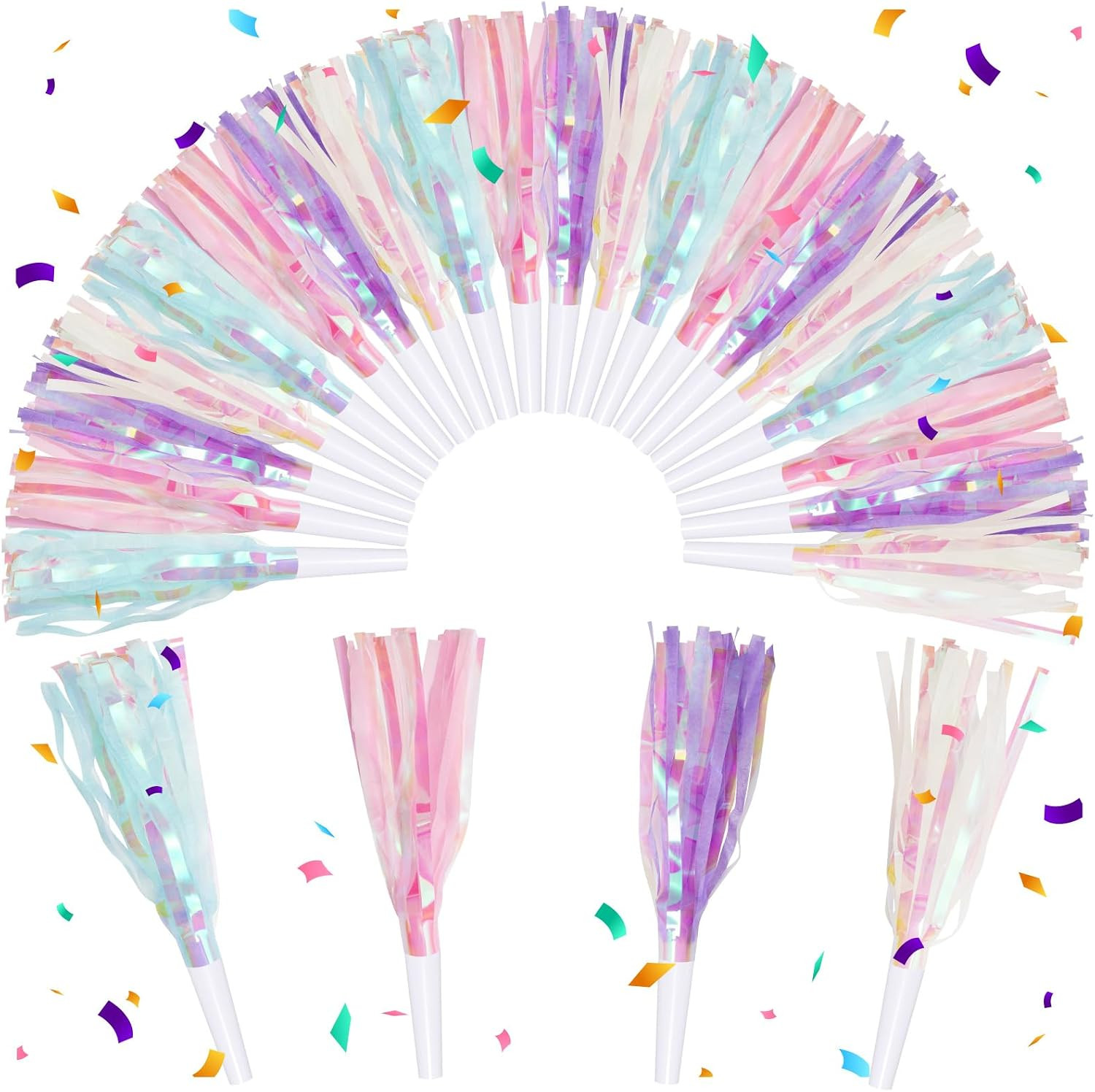 24 Pcs Glitter Metallic Fringed Party Blowers Noise Makers for Events