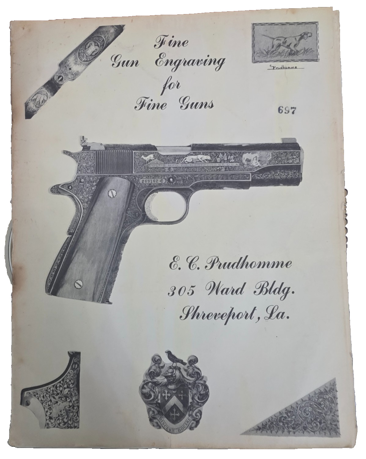 Rare 1950s E.C. Prudhomme Shreveport LA Gun Engraving Brochure Price List Epheme