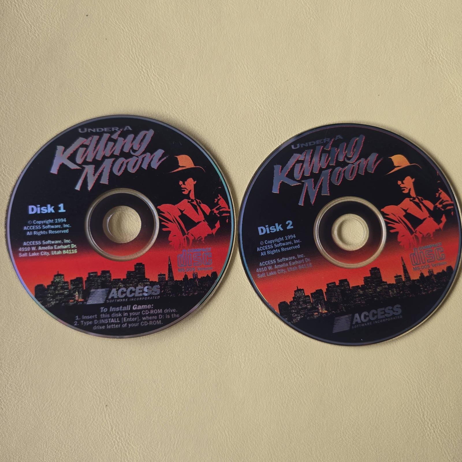 Under a Killing Moon PC (MS-DOS CD-ROM, 1994) Access Software Discs 1 & 2 Only