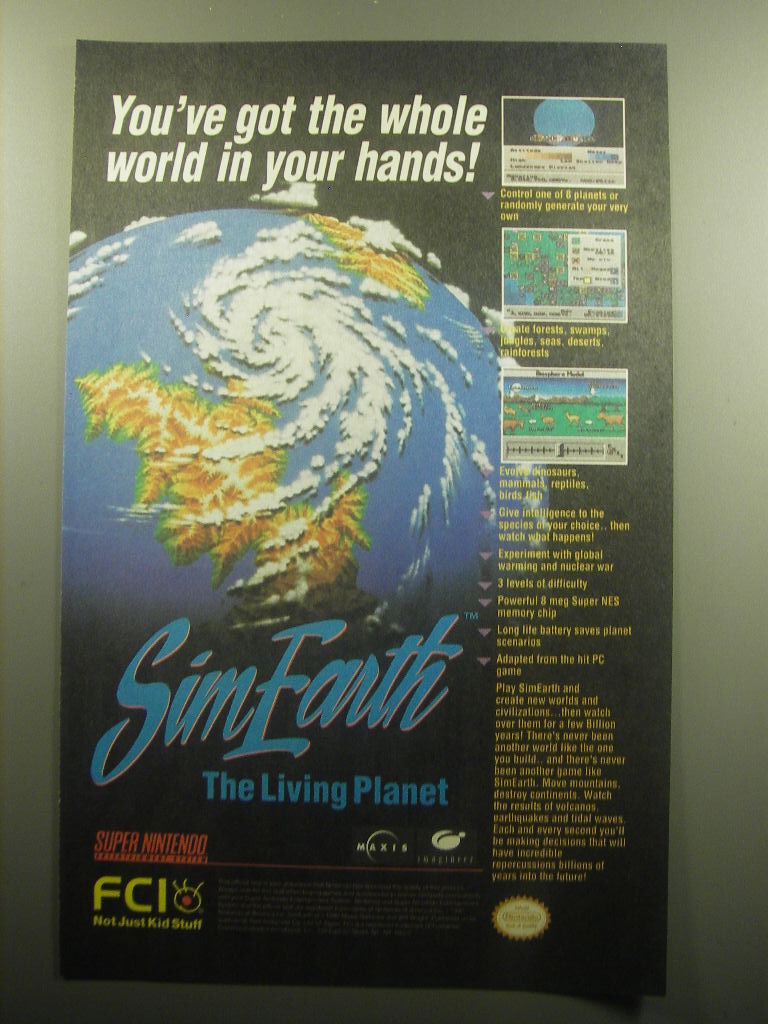 1993 FCI SimEarth Video Game Ad - You\'ve got the whole world in your hands