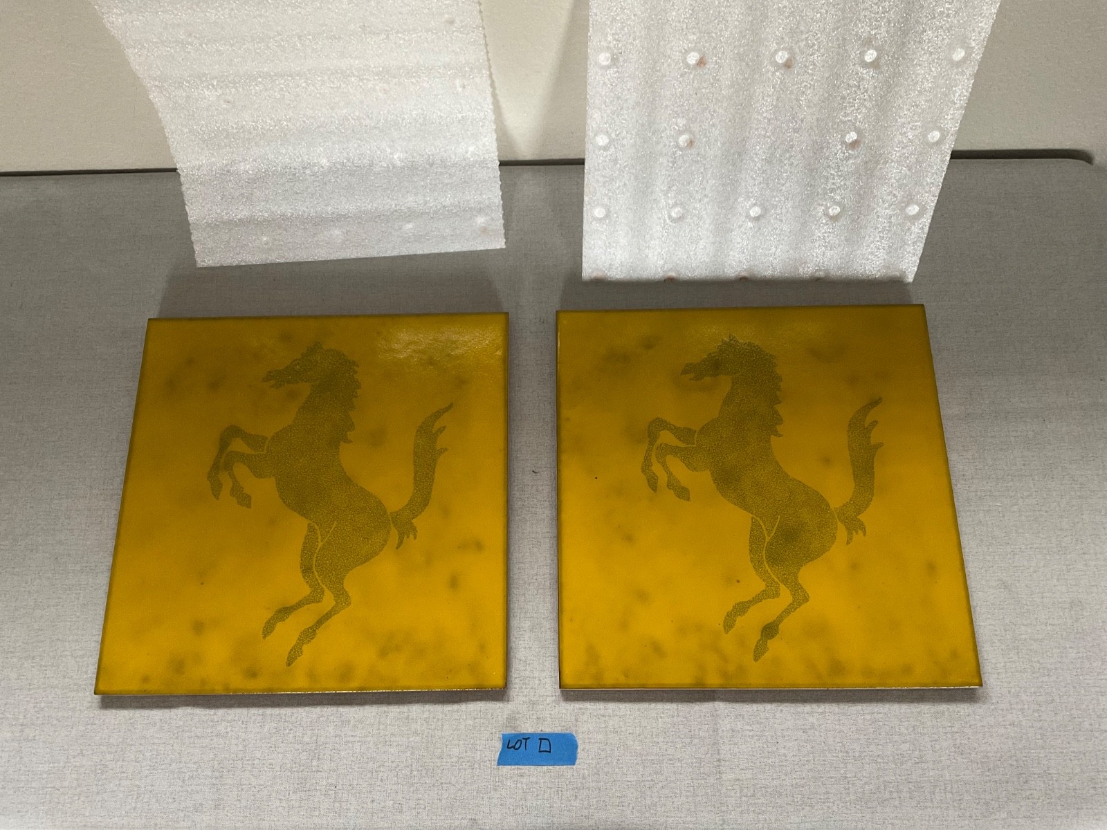2 ORIGINAL NOS FERRARI FACTORY TILE, COMMISSIONED BY ENZO FERRARI 13” lot O