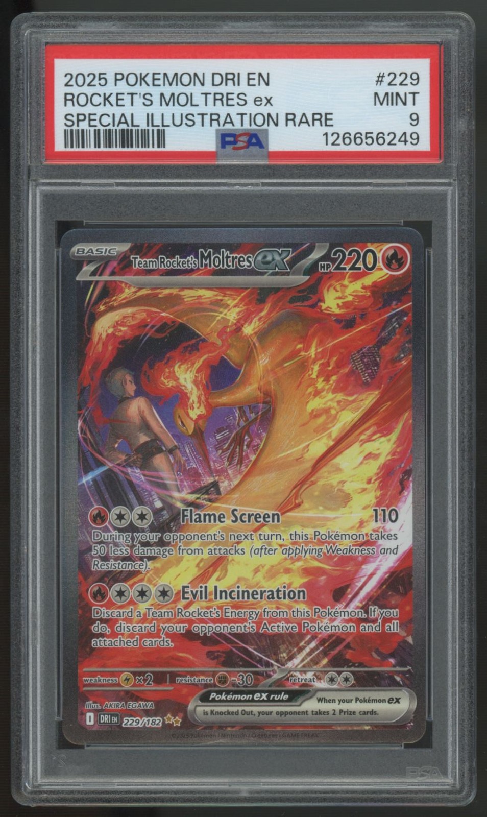2025 Pokemon Team Rocket\'s Moltres ex Destined Rivals SIR #229 PSA 9