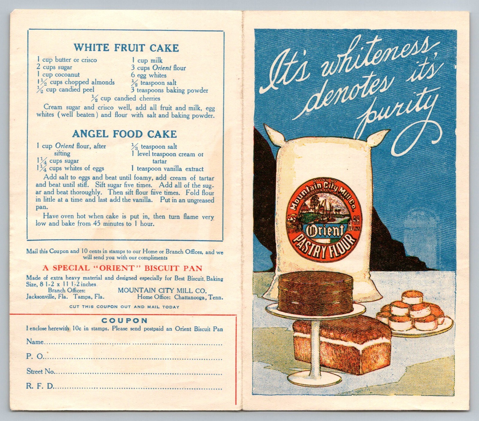 c1930s Mountain City Mill Co Orient Pastry Flour Flyer Recipes