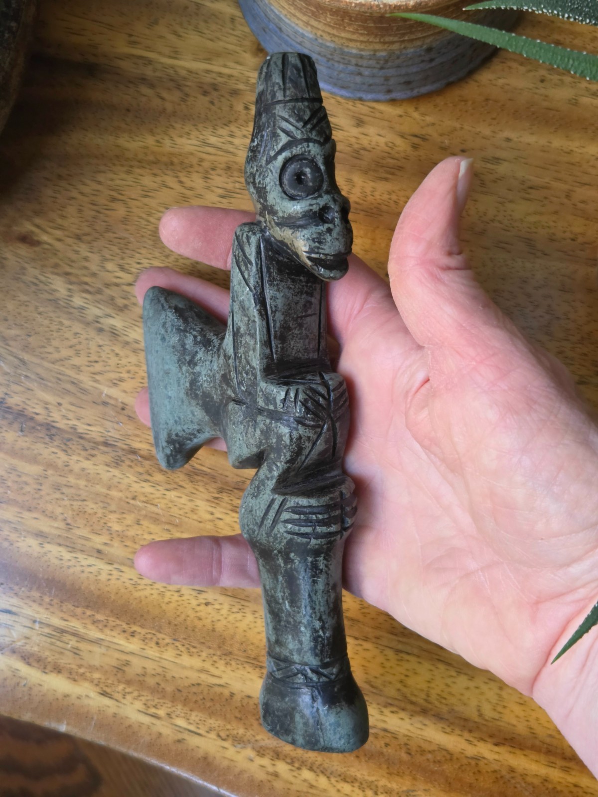 Vtg Mid Century Replica Carved Stone Pre-Columbian Monkey Shaman Ritual Sceptor