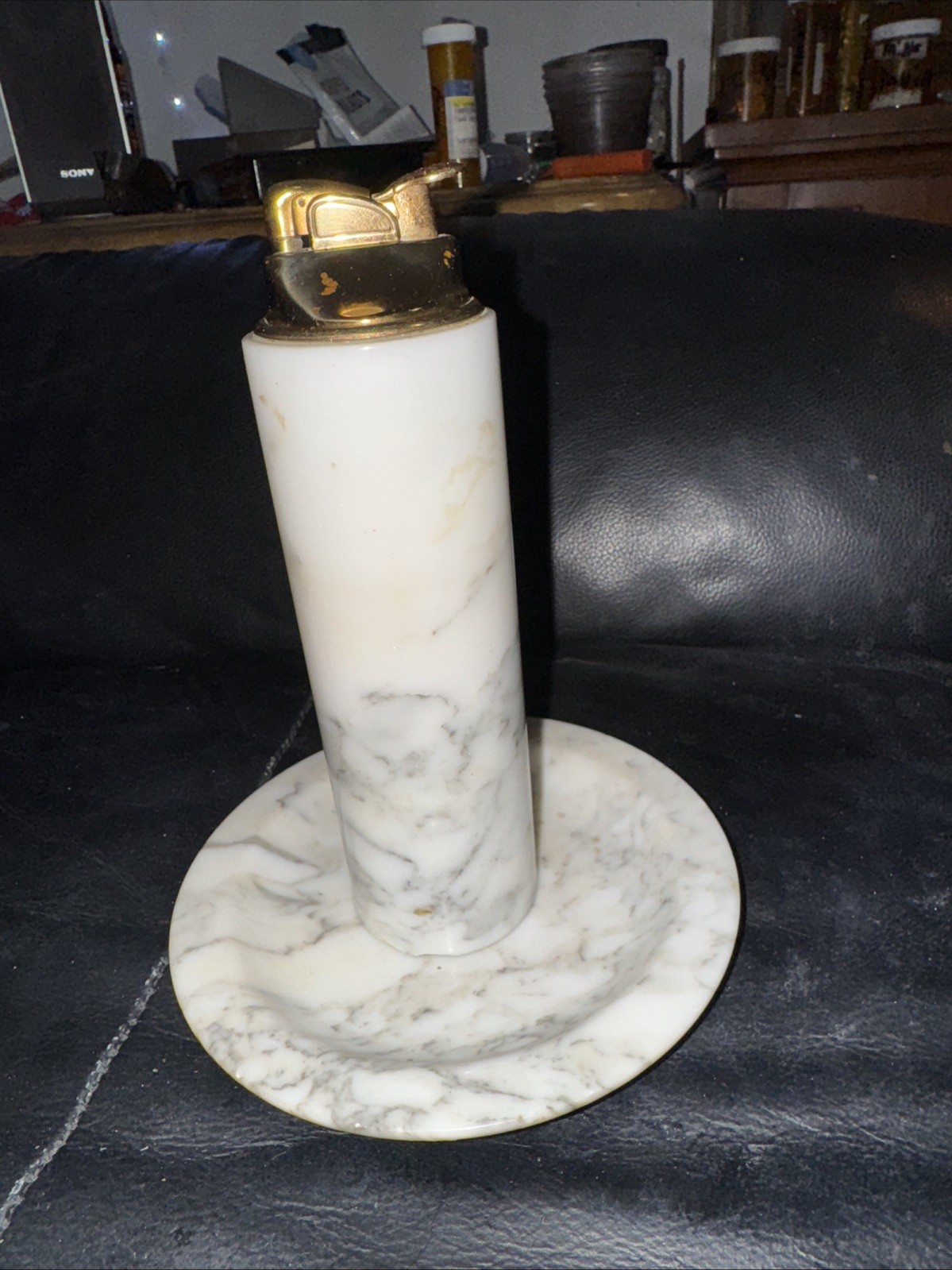 Vintage EVANS Art Deco QUEEN FORMATION Marble Table Lighter Solid Strike *JAPAN*