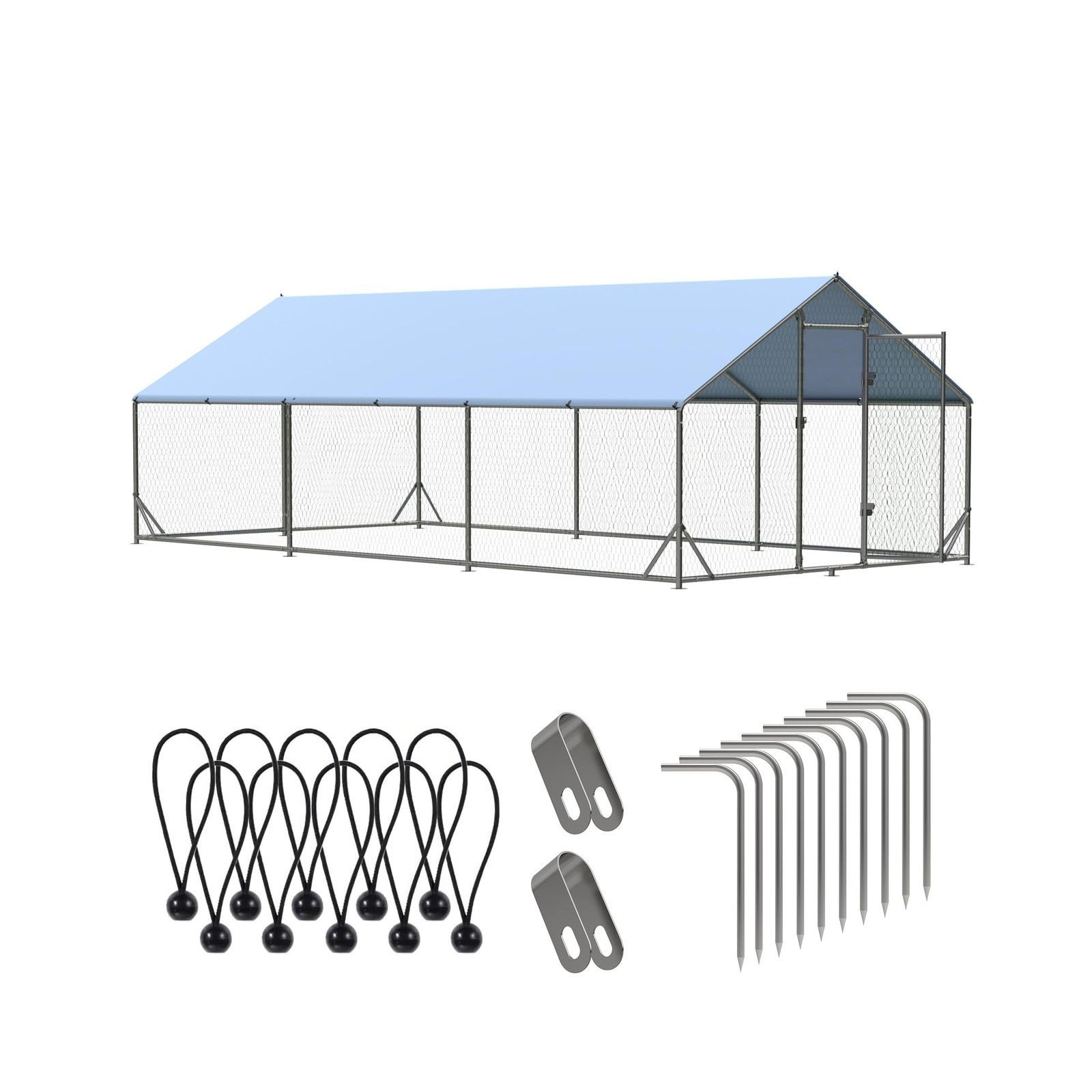 Outdoor Metal Chicken Coop,Metal Chicken Coop w/Run, Walk-in Poultry, 19.6'x9.8'