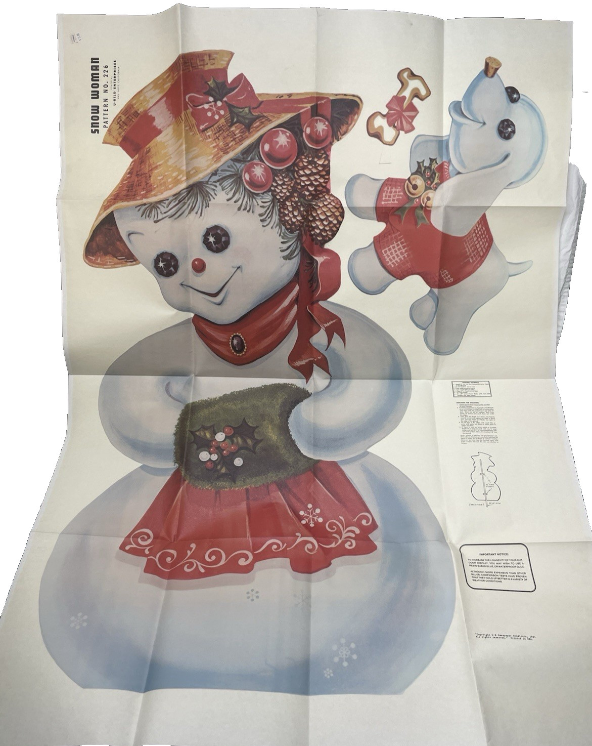 Vintage 1981 Snow Woman Pattern # 226 U-Bild Enterprises Cut Out Unused