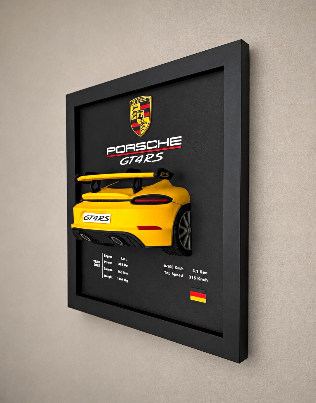 Porsche 718 Cayman GT4 RS 3D Framed Wall Art Display Spec Board Car Decor 