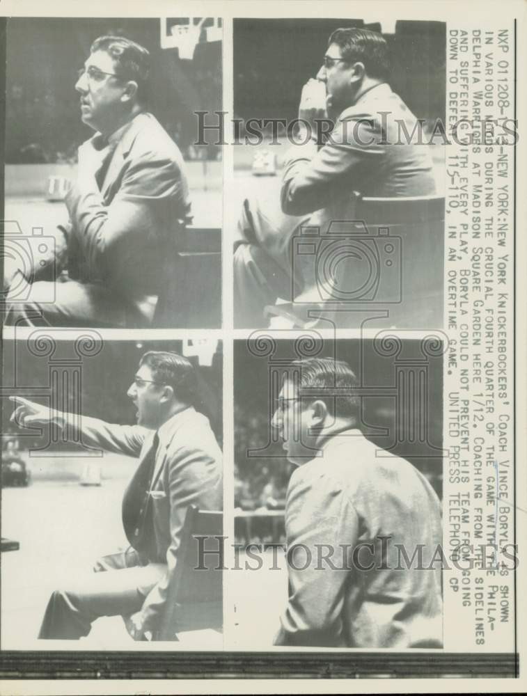 1958 Press Photo New York Knickerbockers\' Coach Vince Boryla in various moods