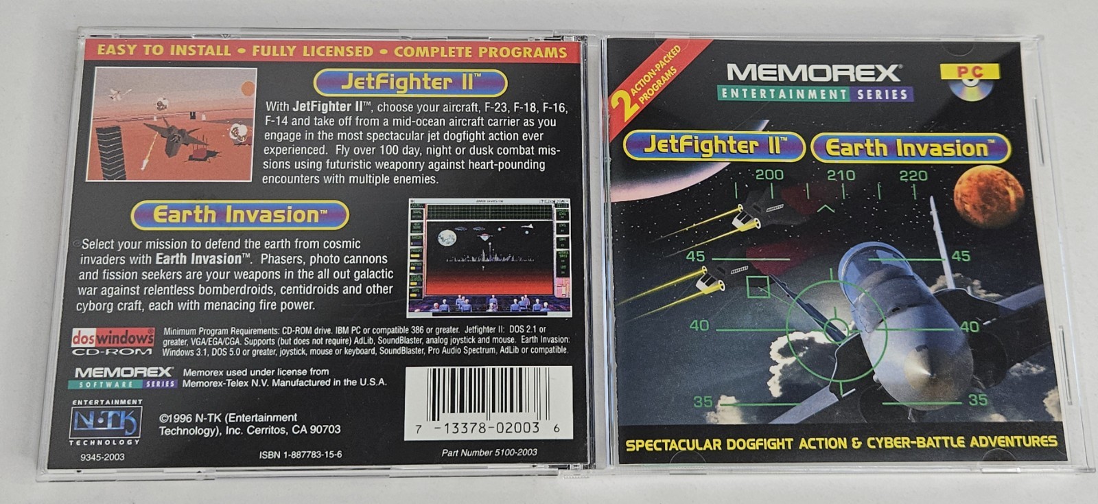 Memorex Jet Fighter II Earth Invasion 1996 2 Action Game CD-Rom NM 