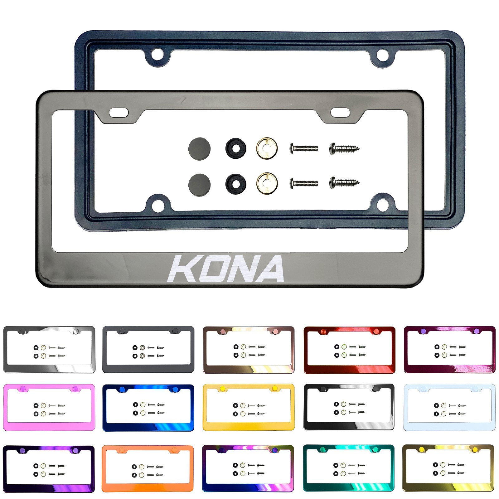 New Laser Etched Customize Stainless Steel License Frame Silicone Guard For kona