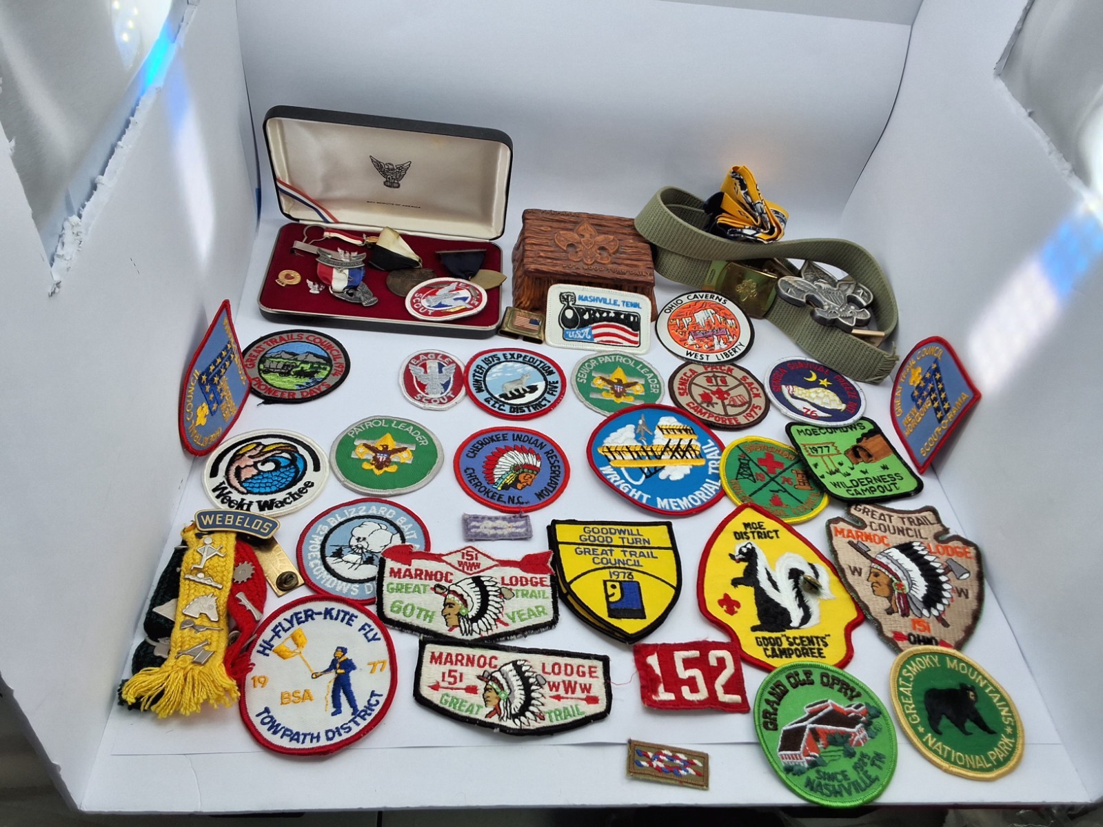 Vintage  1970s Boy Scouts of America BSA Eagle Scout medal patches shirts etc T6