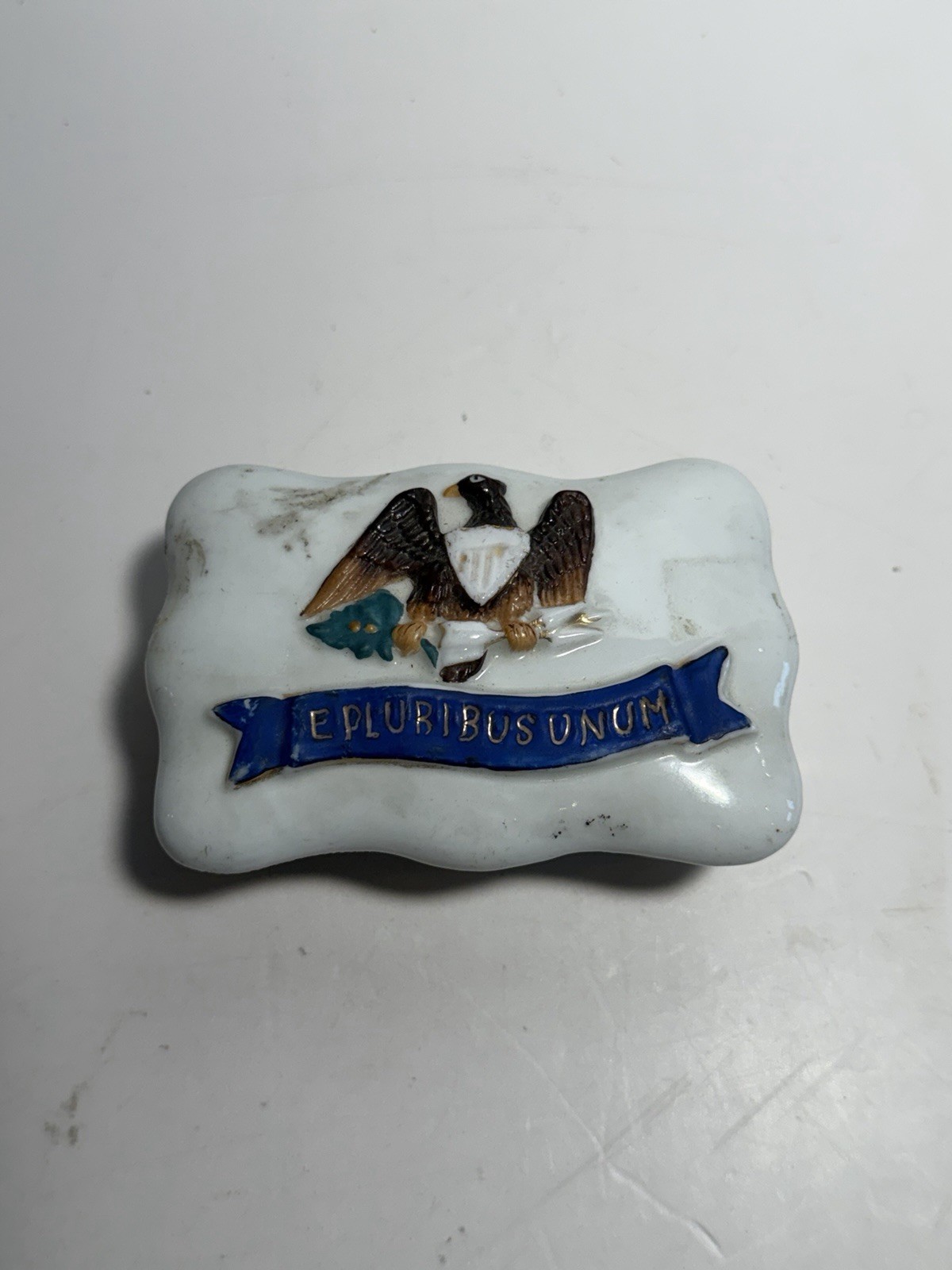 Staffordshire Porcelain Seal Of The United States Match Safe Box 19th C
