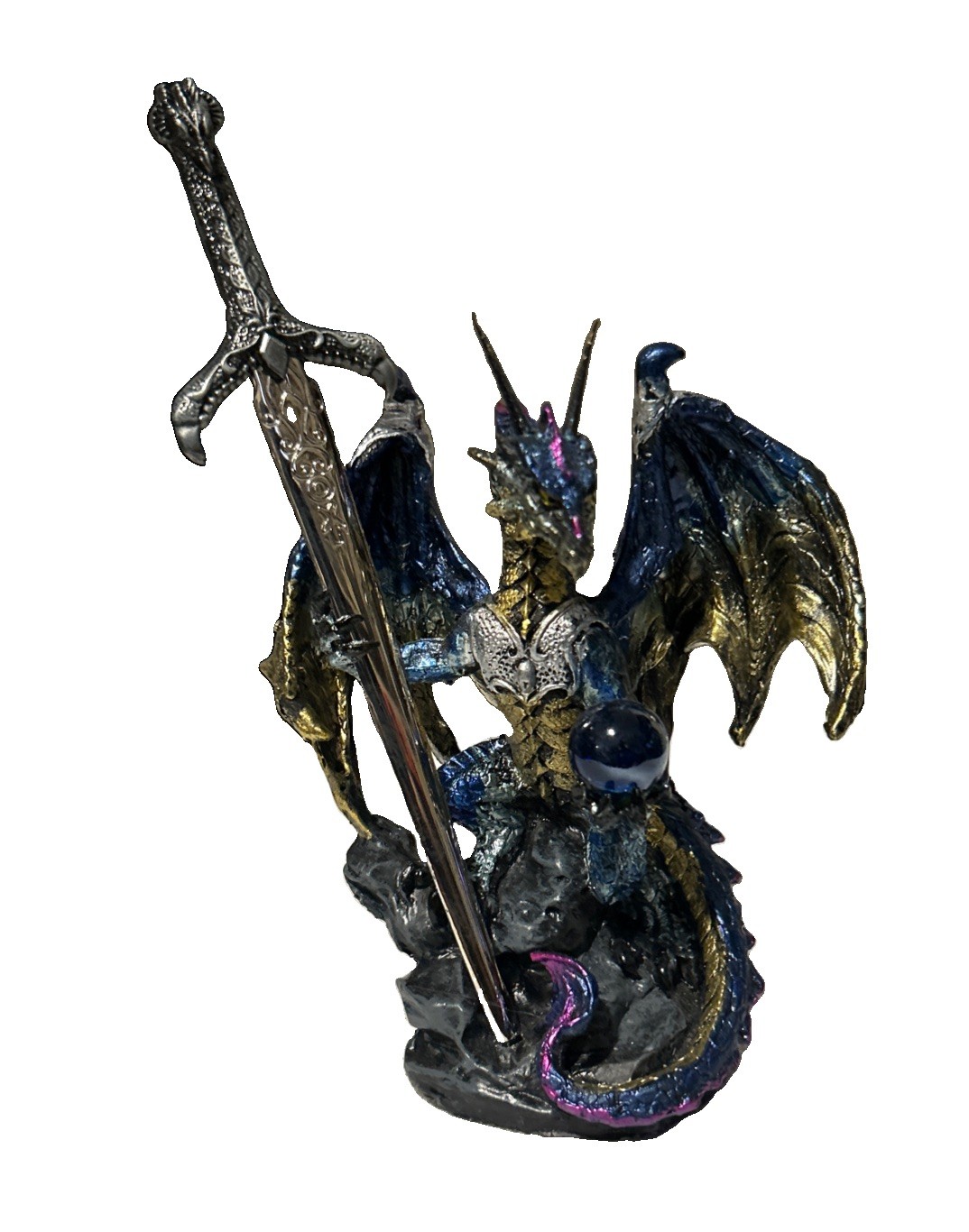 Ebros Gift Legendary Pacific Blue Metallic Armored Kinght Dragon Figurine