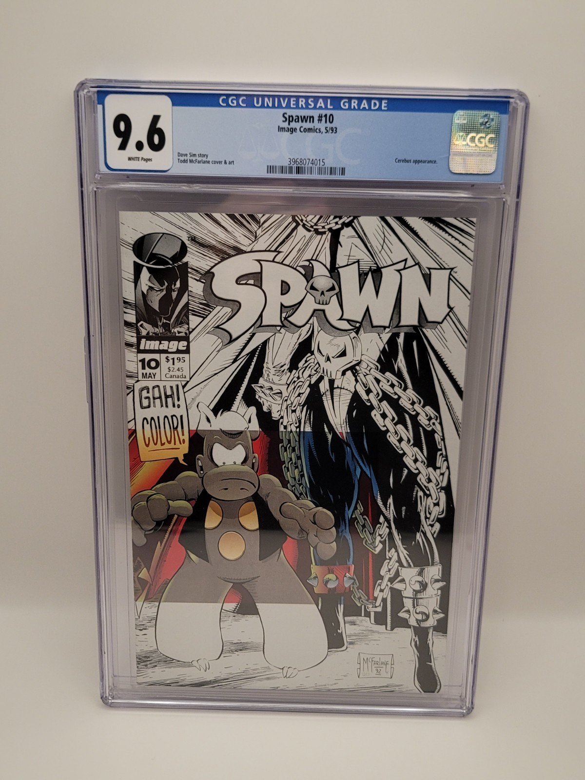 Spawn #10  CGC 9.6 NM+  Black and White Cover  Cerebus Appearance White Pages