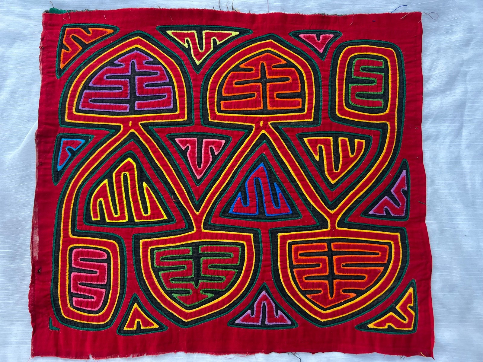 vintage panama  Needlework traditional mola kuna Folk art appliqué sewn itS9