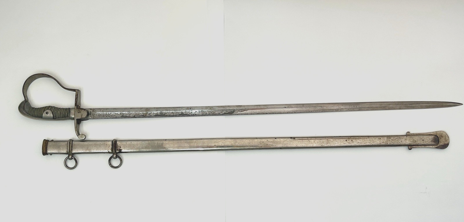 Antique WWI WKC Solingen Officer Saber Sword Shagreen Grip Etched Steel Scabbard