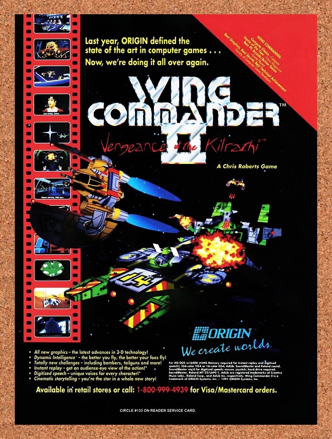 1990 Wing Commander 2 Vengeance Of The Kilrathi PC Original Ad / Retro Promo v1