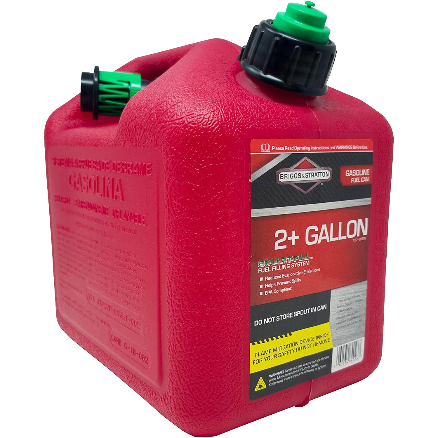Briggs & Stratton Gas Can, 2+ Gallon Red Gas Can with Smart Fill Gas Can Spout.