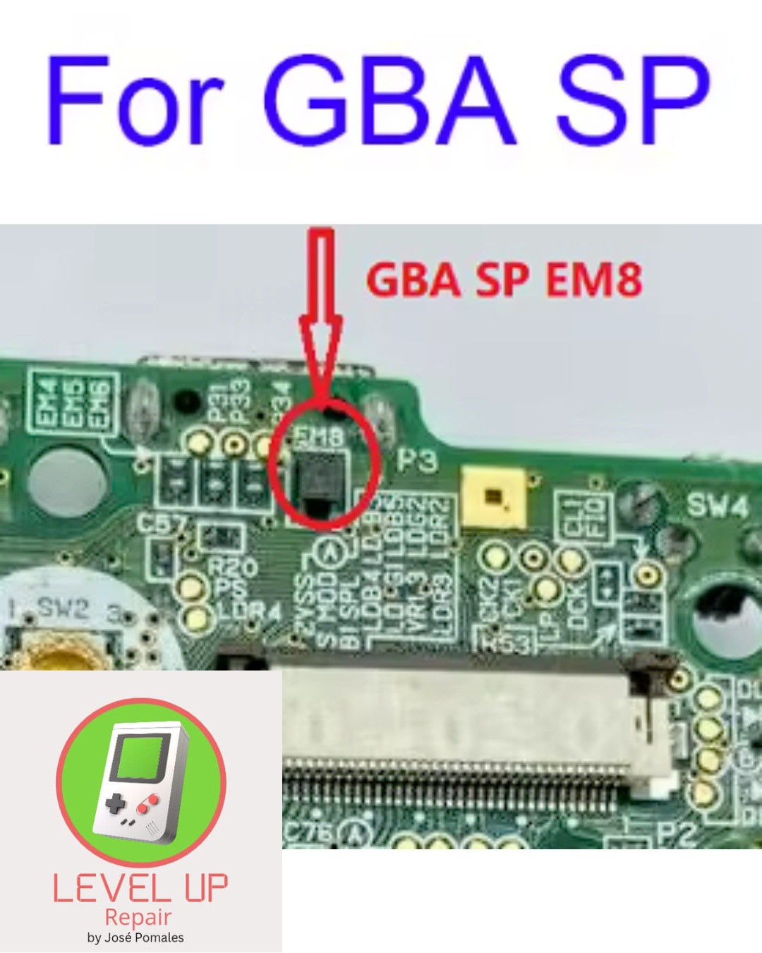 GBA SP EM8 Replacement – High-Quality Repair Part by Level Up Repair