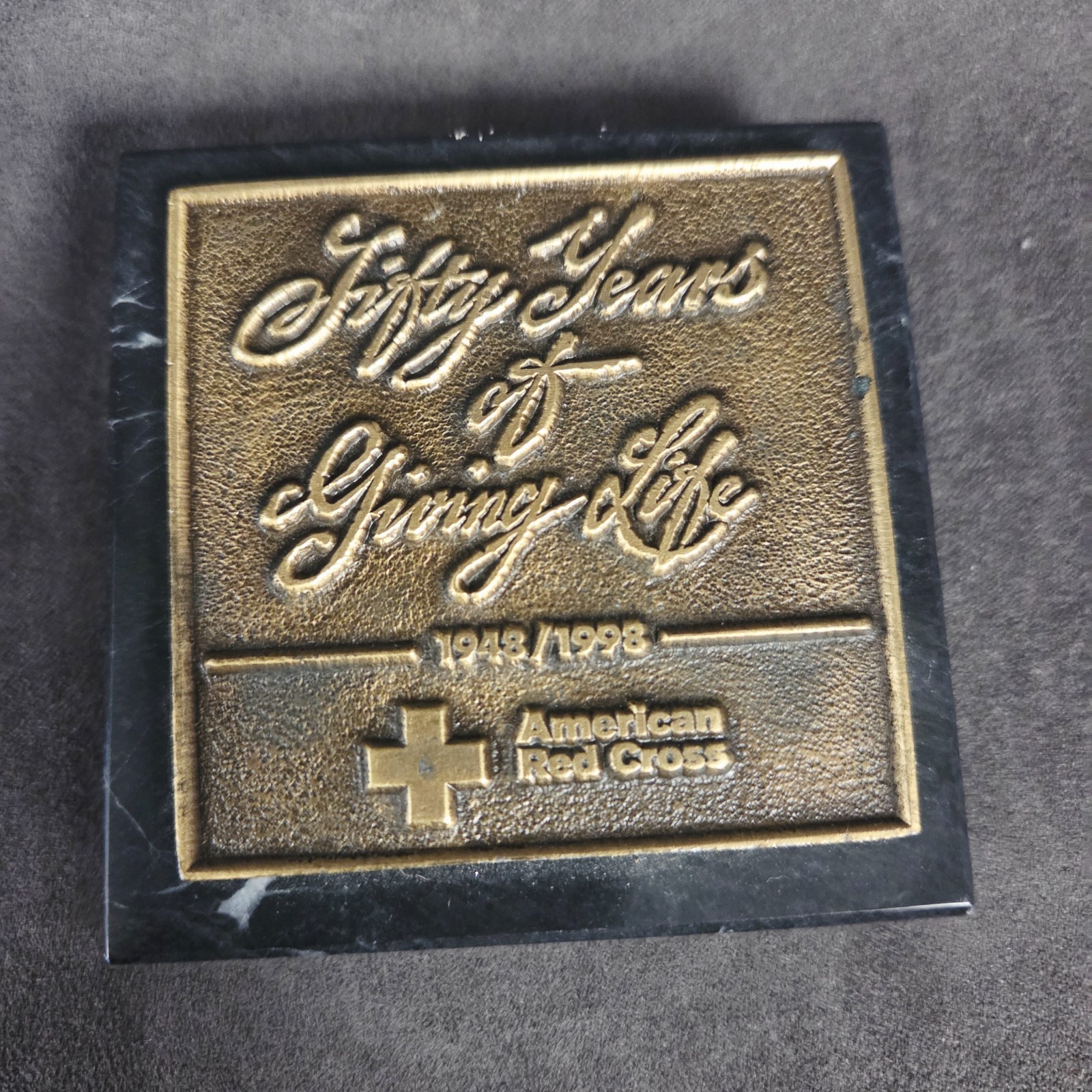 American Red Cross 50th Anniversary Marble Paperweight 1948-1998 Giving Life 3x3