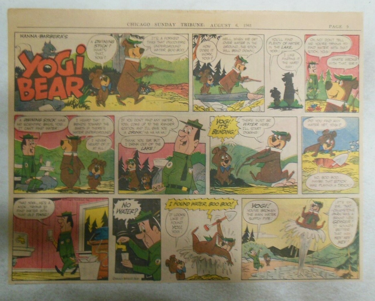 Yogi Bear Sunday Page by Hanna-Barbera from 8/6/1961 Size: 11 x 15 inches