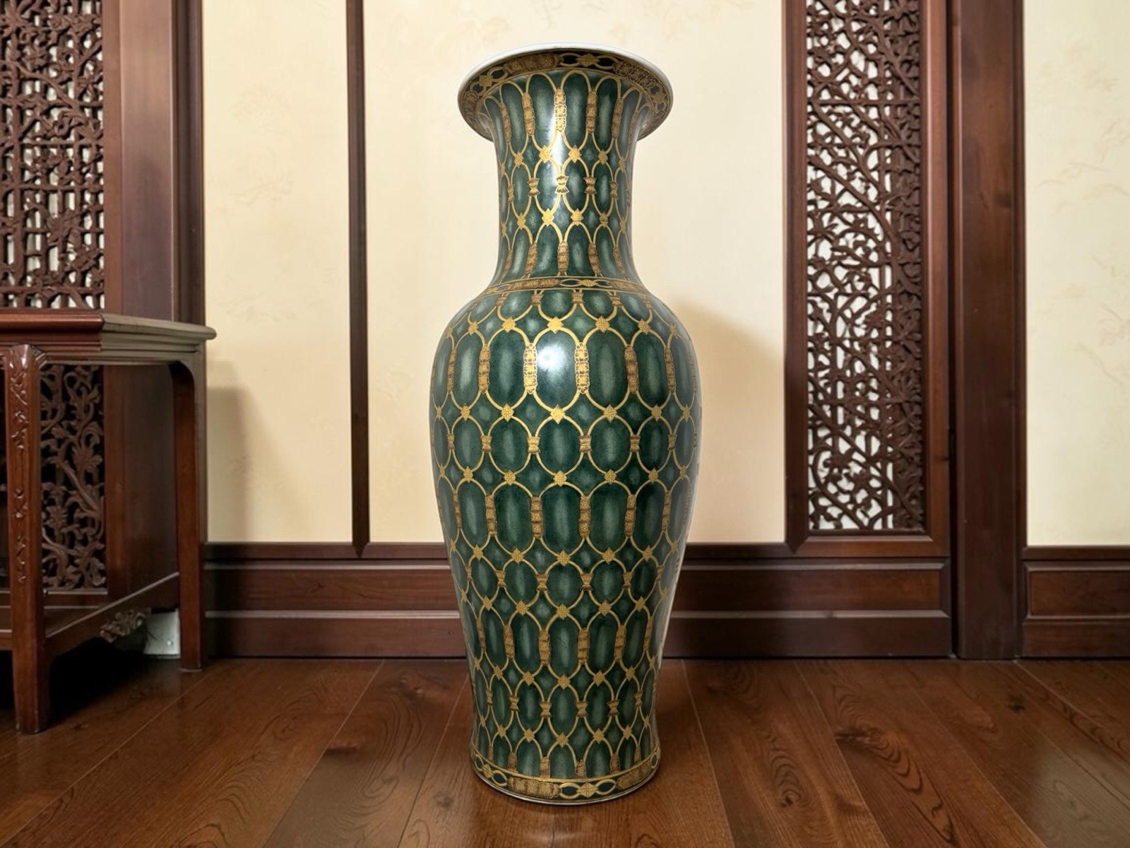 Vintage Large Gilded Asian Floor Vase,  Approximately 34” Tall