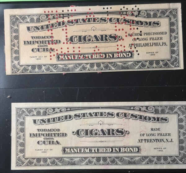Cuba Cuban Cigars * 2 US Customs Manufactured in Bond year 1930 Forms