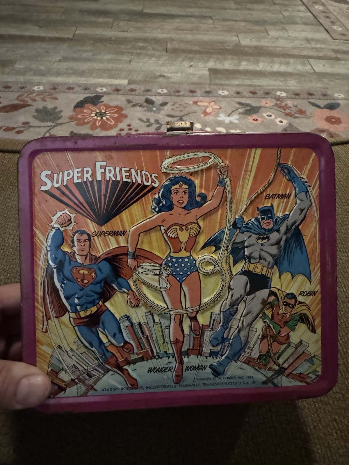 Super Friends DC Comics 1976 Vintage Metal Lunchbox Superman -Batman -Robin