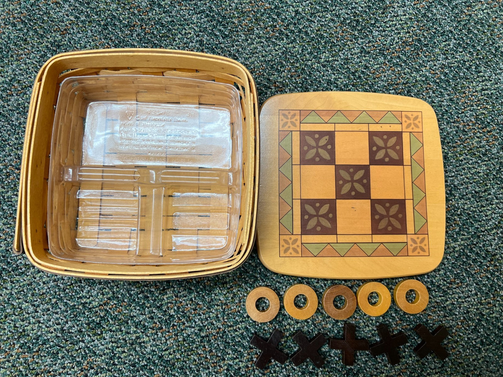 Longaberger 2001 Father\'s Day Tic-Tac-Toe Game Basket Complete Wood Lid Pieces