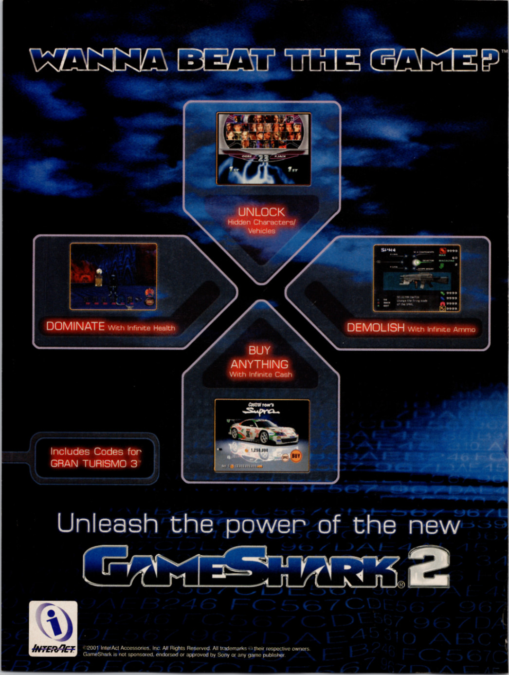 GameShark 2 Ad Vintage Magazine Print Gran Turismo 3 PS2 Cheat Codes 2001