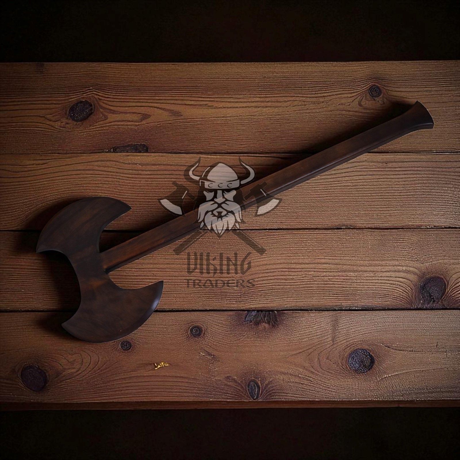 Handcrafted Medieval Wooden Double-Headed Axe – Decorative & Re-enactment